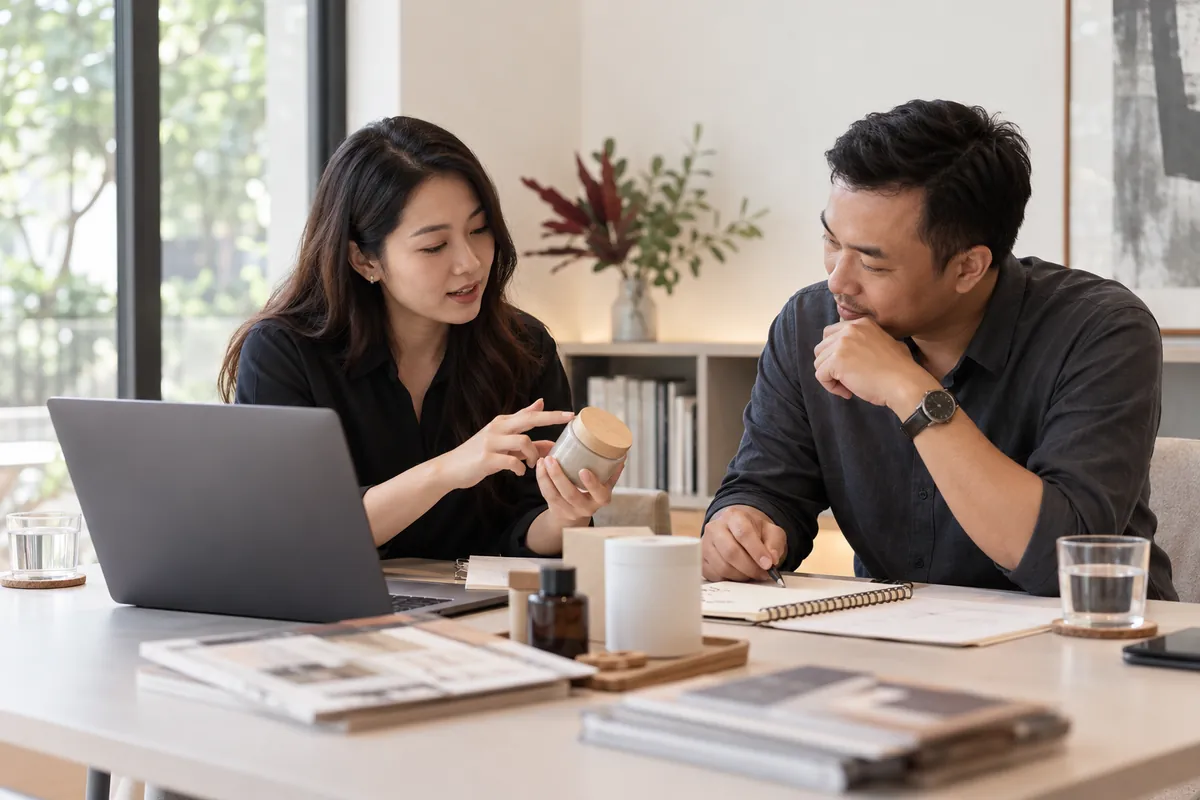 Illustrative strategist and business owner discussing a product and business needs